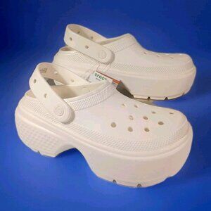 CROCS WOMEN 10 CHUNKY PLATFORM SOLE BONE WHITE STOMP MEGA CHALK CLOG COMFY SLIDE